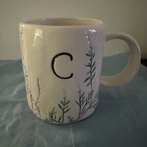Monogram 'C' Ceramic Mug with Botanical Motif by ANTHROPOLOGIE